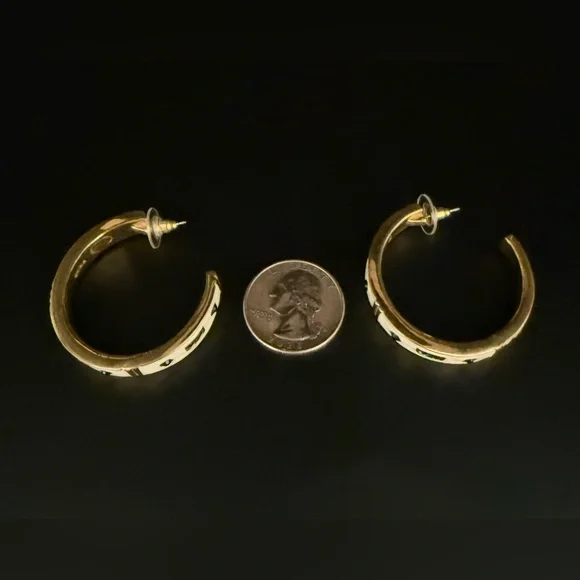NWOT Kenneth Jay Lane Gold Tone & Cream Enamel Hoops. Artfully Designed. - Picture 5 of 6